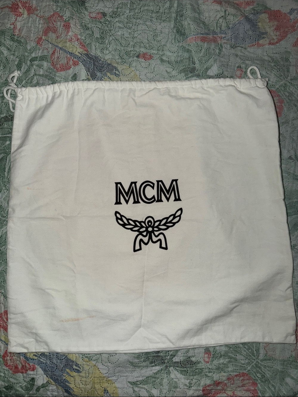 MCM White Drawstring Logo Dust Bag